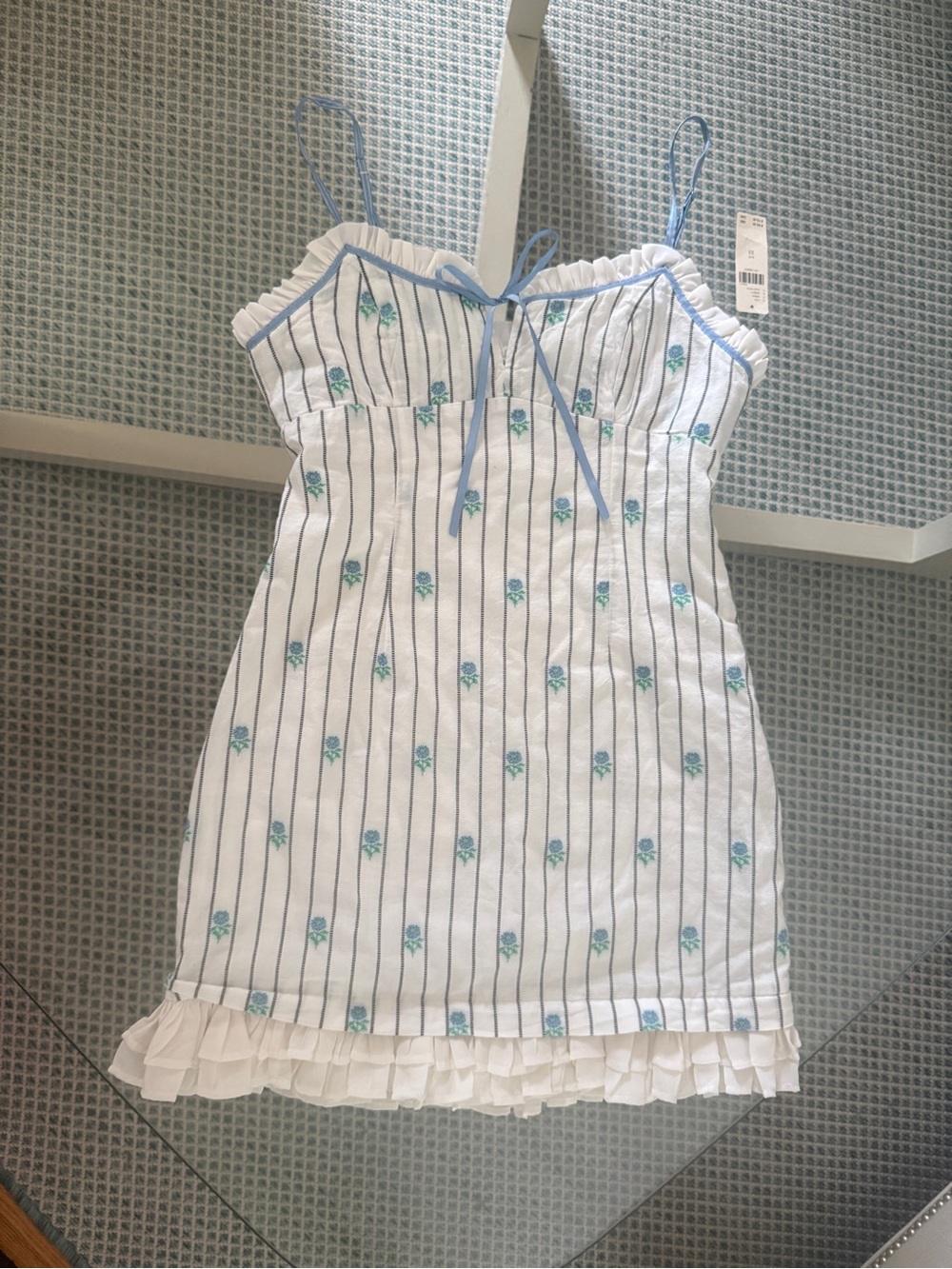 Anthropologie White Blue Floral Mini Dress XS NWT | $158 Retail